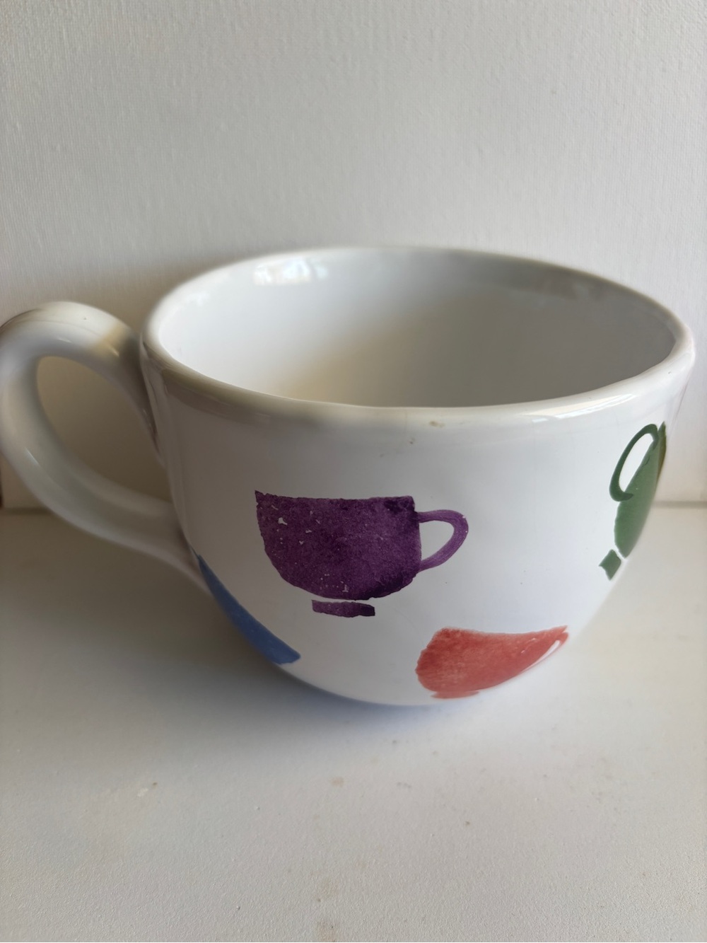 Mug/Handmade in Italy-White Ceramic Mug with Multicolor Cup Motifs
